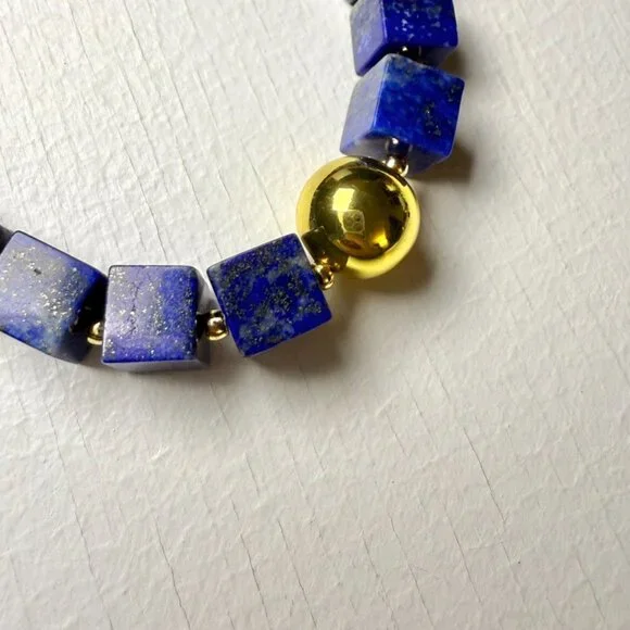 Modern Lapis Lazuli Cube Bracelet + Earrings Set - Picture 6 of 9